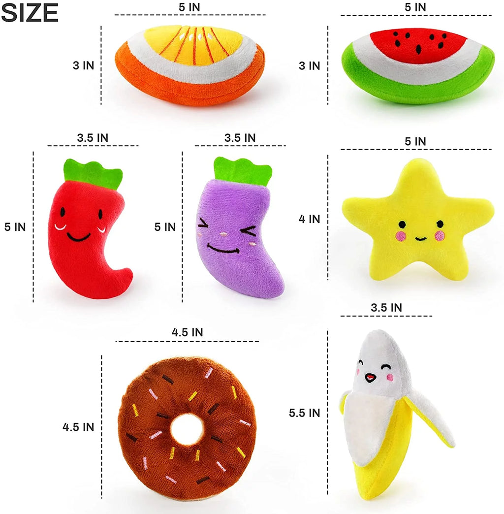 14-Pack Plush Dog Squeaky Toys - Assorted Fruits and Vegetables for Small to Medium Dogs