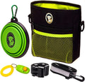 Professional Dog Training Treat Pouch with Poop Bag Dispenser, Clicker, Collapsible Bowl, and Reflective Shoulder Strap - Black/Green