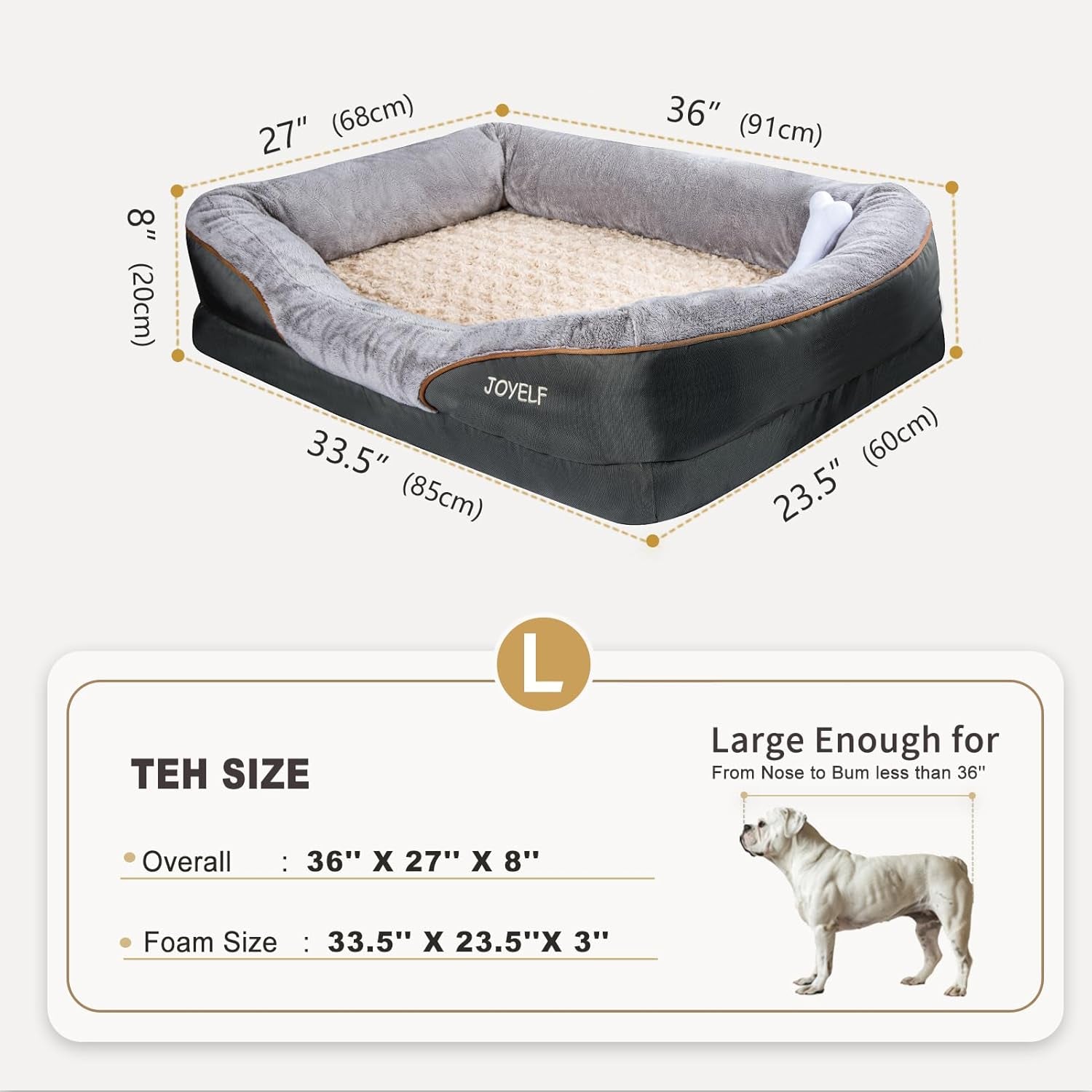 Large Memory Foam Dog Bed, Orthopedic Dog Bed & Sofa with Removable Washable Cover and Squeaker Toy as Gift