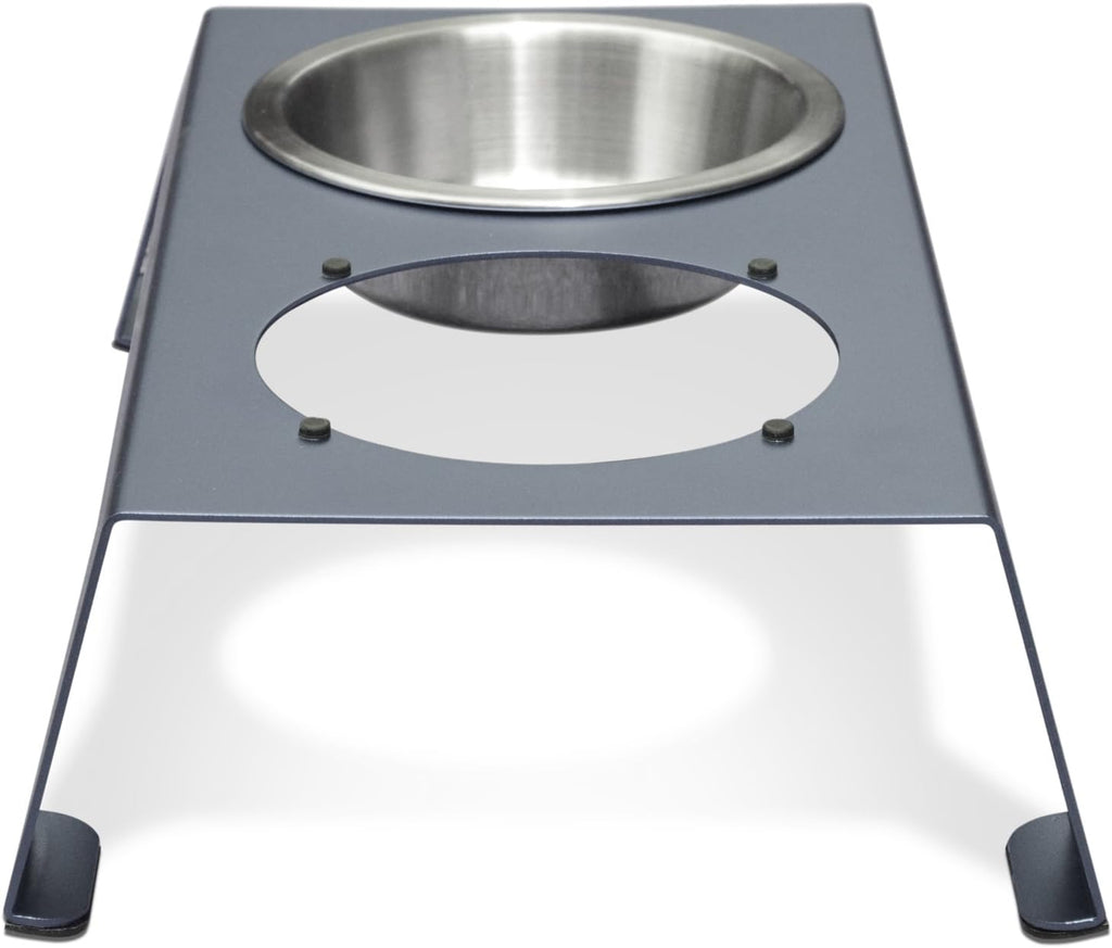 Premium Anodized Aluminum Elevated Dog and Cat Bowls - 4" Short Feeder with Food Grade Stainless Steel Bowls in Metallic Gray