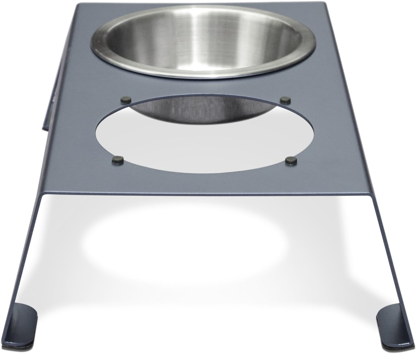 Premium Anodized Aluminum Elevated Dog and Cat Bowls - 4" Short Feeder with Food Grade Stainless Steel Bowls in Metallic Gray