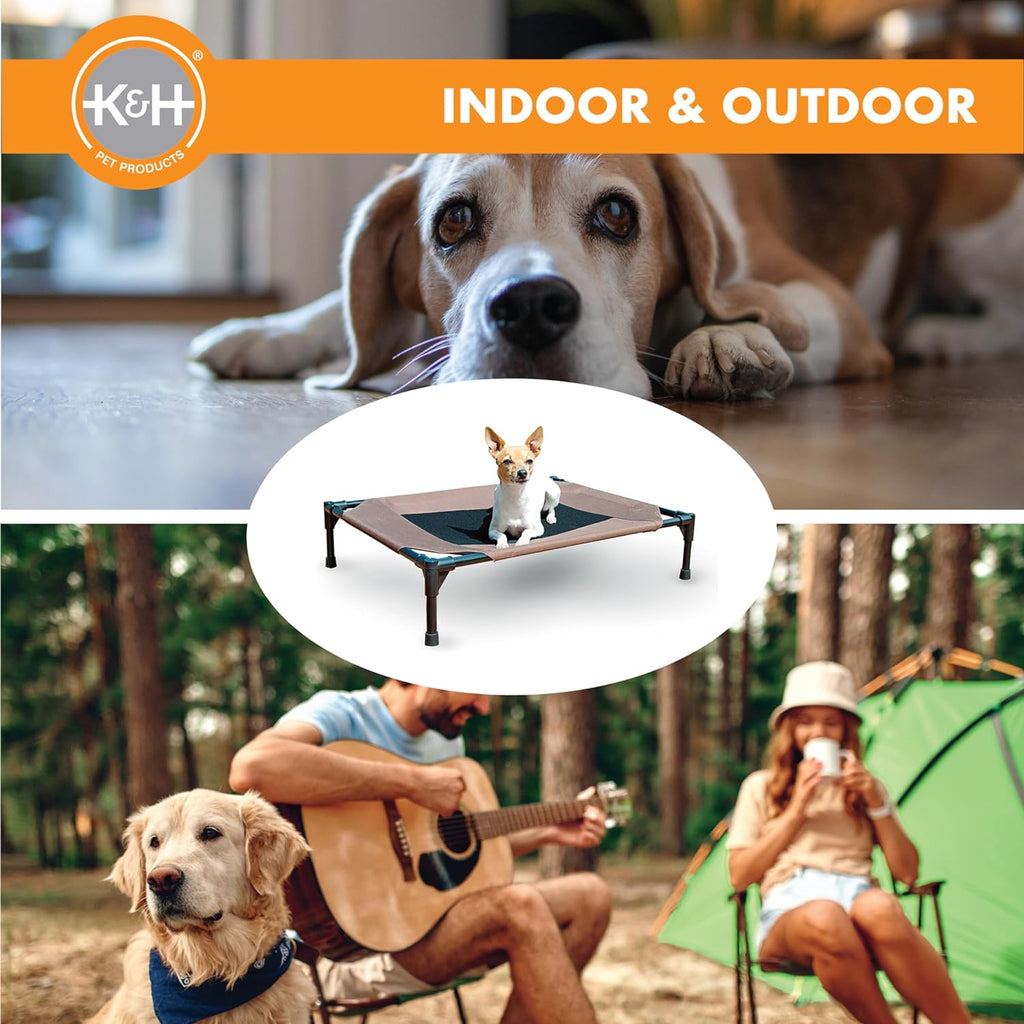 Elevated Outdoor Dog Cot - Breathable Cooling Hammock Bed for Large Dogs, Washable Mesh Cover, Collapsible Portable Design, 42 x 30 inches, Chocolate