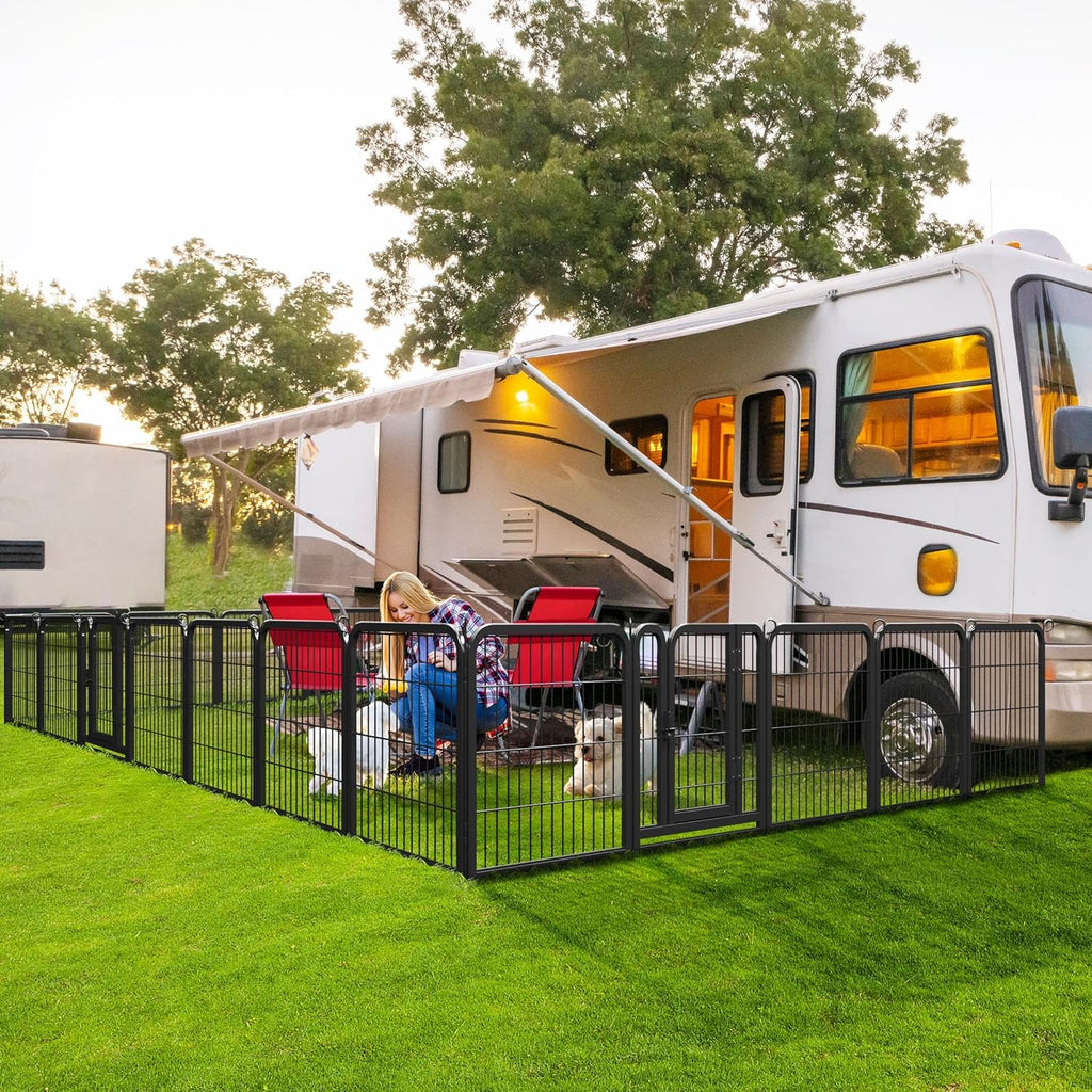 Outdoor Dog Playpen - 24 Inch Heavy-Duty 16-Panel Metal Exercise Pen for Indoor and Outdoor Use, Ideal for RV Camping, Yard, and Garden