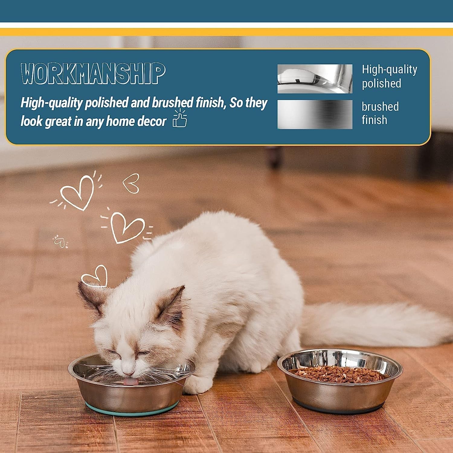 Premium Lightweight Stainless Steel Cat Bowls - 3 Cup Capacity, Set of 2