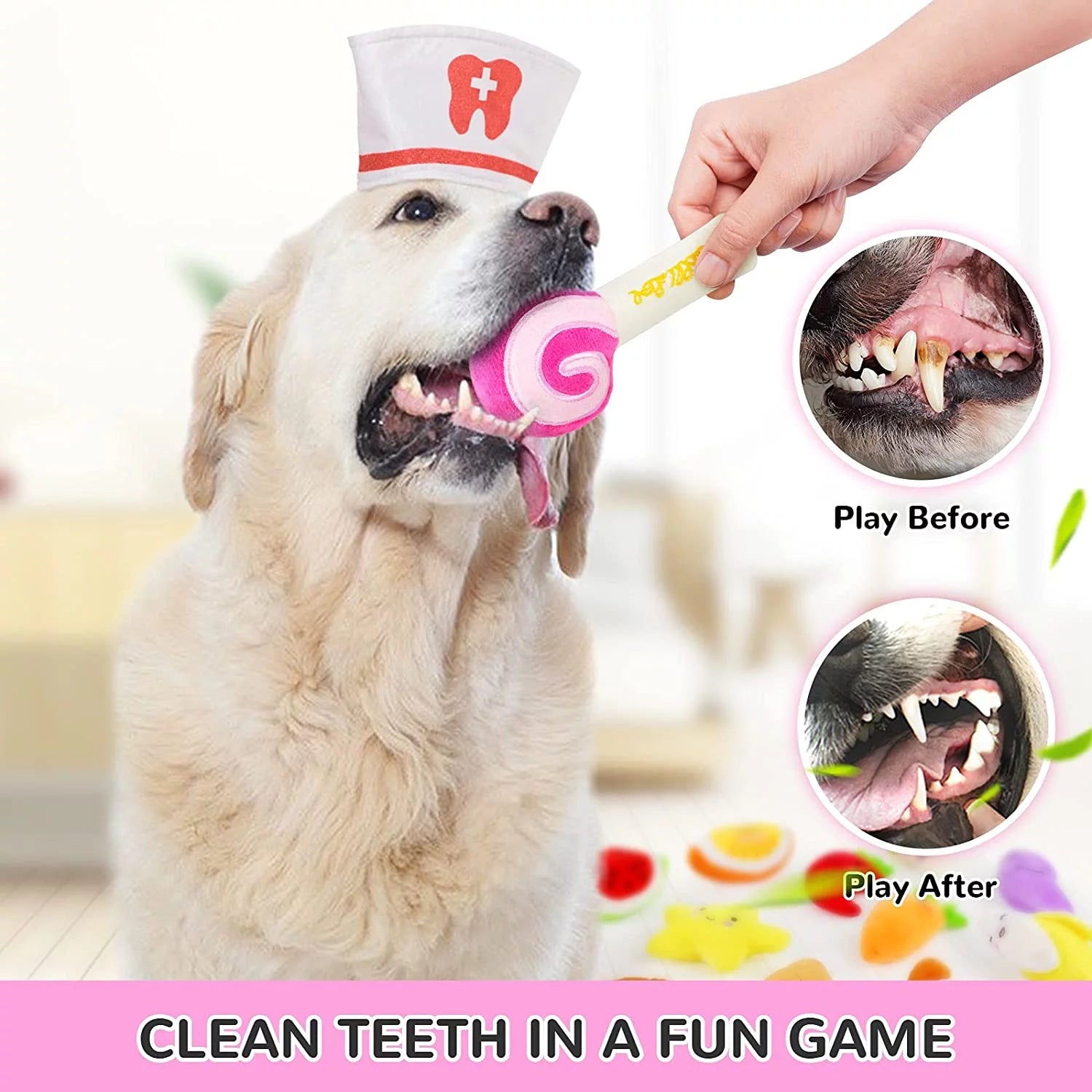 14-Pack Plush Dog Squeaky Toys - Assorted Fruits and Vegetables for Small to Medium Dogs
