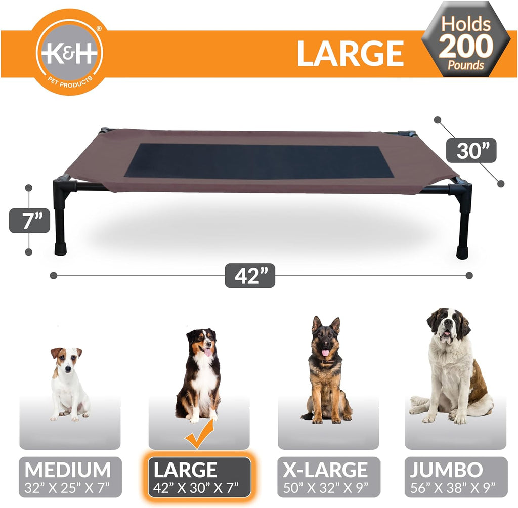 Elevated Outdoor Dog Cot - Breathable Cooling Hammock Bed for Large Dogs, Washable Mesh Cover, Collapsible Portable Design, 42 x 30 inches, Chocolate