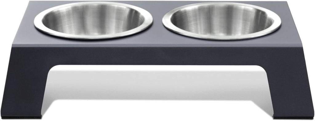 Premium Anodized Aluminum Elevated Dog and Cat Bowls - 4" Short Feeder with Food Grade Stainless Steel Bowls in Metallic Gray