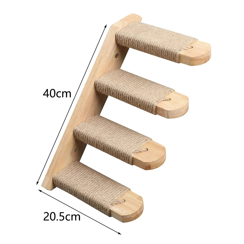Cat Wall Climbing Shelf with Ladder, Scratching Post, and Hiding House - Pet Furniture Accessory for Cats