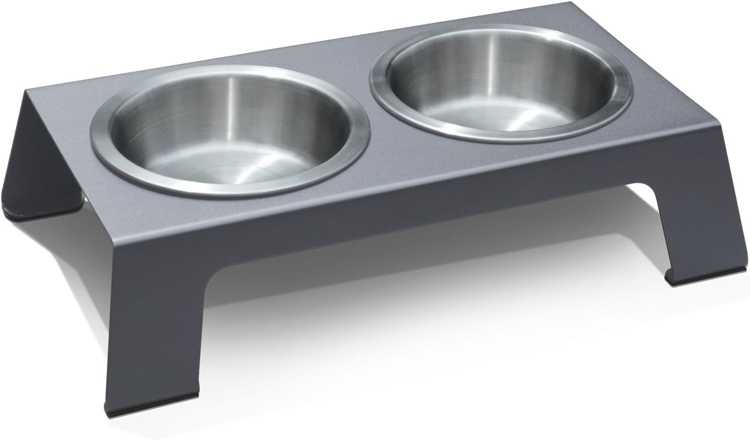 Premium Anodized Aluminum Elevated Dog and Cat Bowls - 4" Short Feeder with Food Grade Stainless Steel Bowls in Metallic Gray