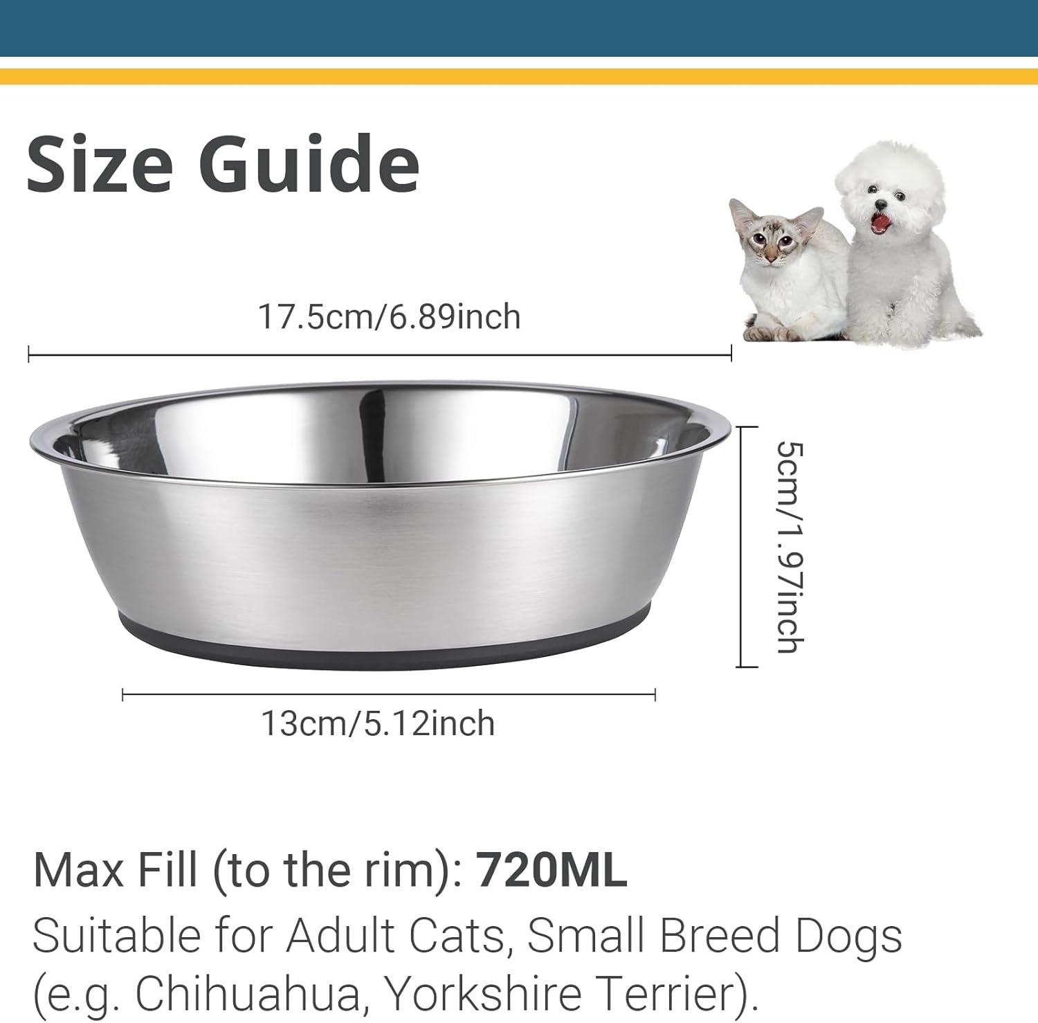 Premium Lightweight Stainless Steel Cat Bowls - 3 Cup Capacity, Set of 2