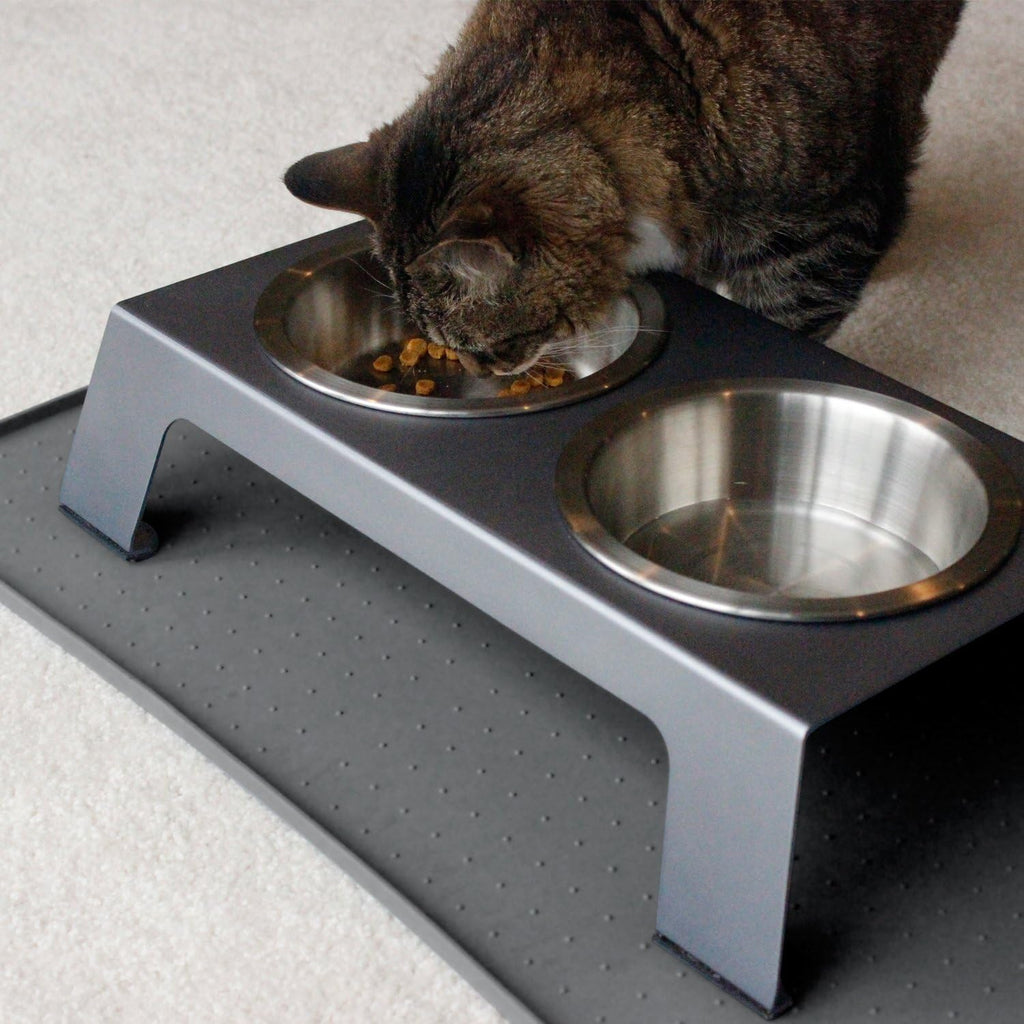 Premium Anodized Aluminum Elevated Dog and Cat Bowls - 4" Short Feeder with Food Grade Stainless Steel Bowls in Metallic Gray