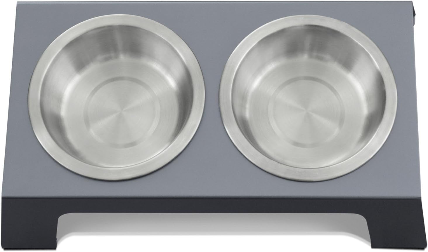 Premium Anodized Aluminum Elevated Dog and Cat Bowls - 4" Short Feeder with Food Grade Stainless Steel Bowls in Metallic Gray