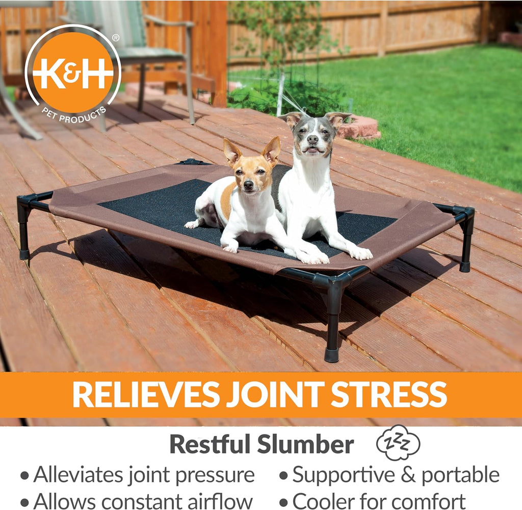 Elevated Outdoor Dog Cot - Breathable Cooling Hammock Bed for Large Dogs, Washable Mesh Cover, Collapsible Portable Design, 42 x 30 inches, Chocolate
