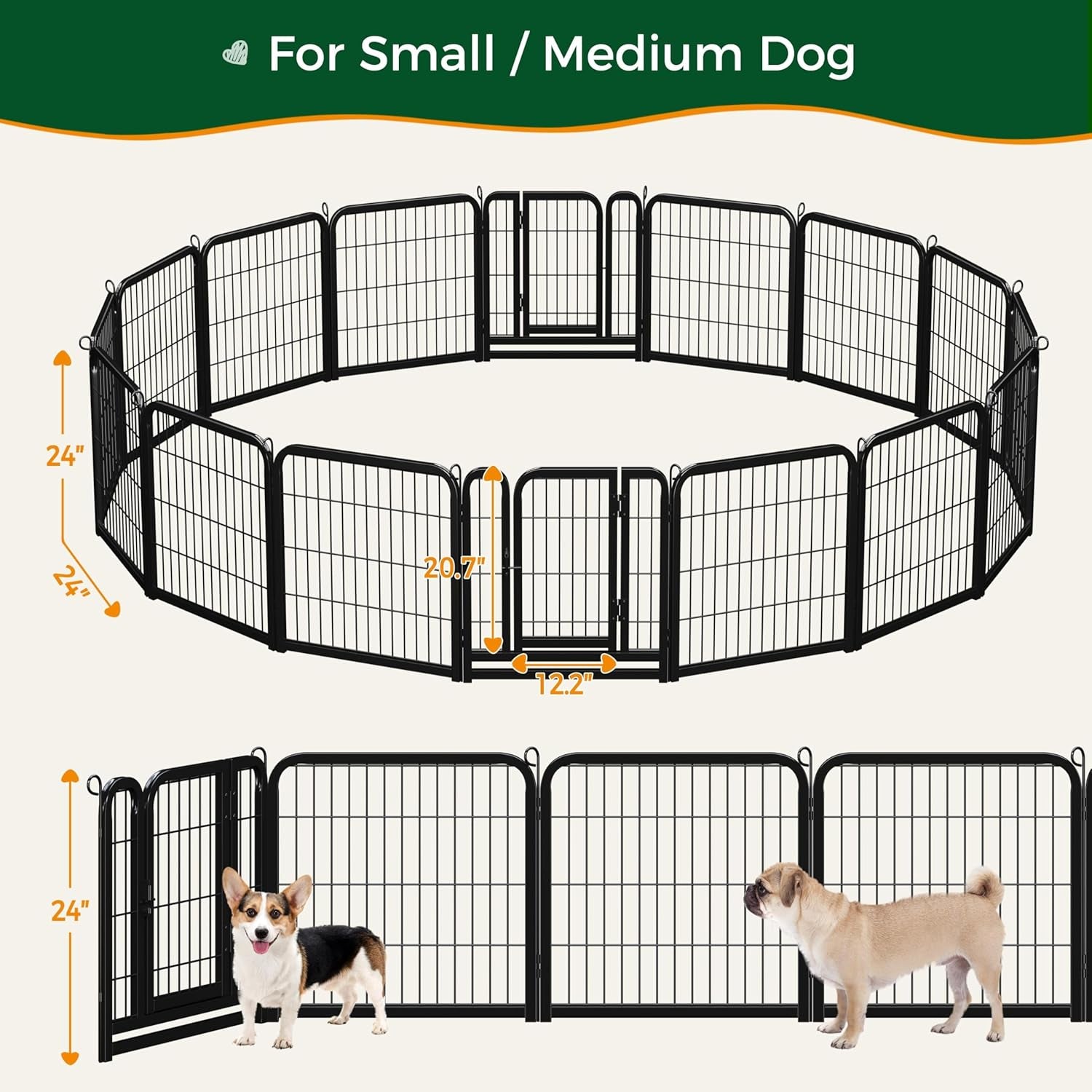 Outdoor Dog Playpen - 24 Inch Heavy-Duty 16-Panel Metal Exercise Pen for Indoor and Outdoor Use, Ideal for RV Camping, Yard, and Garden