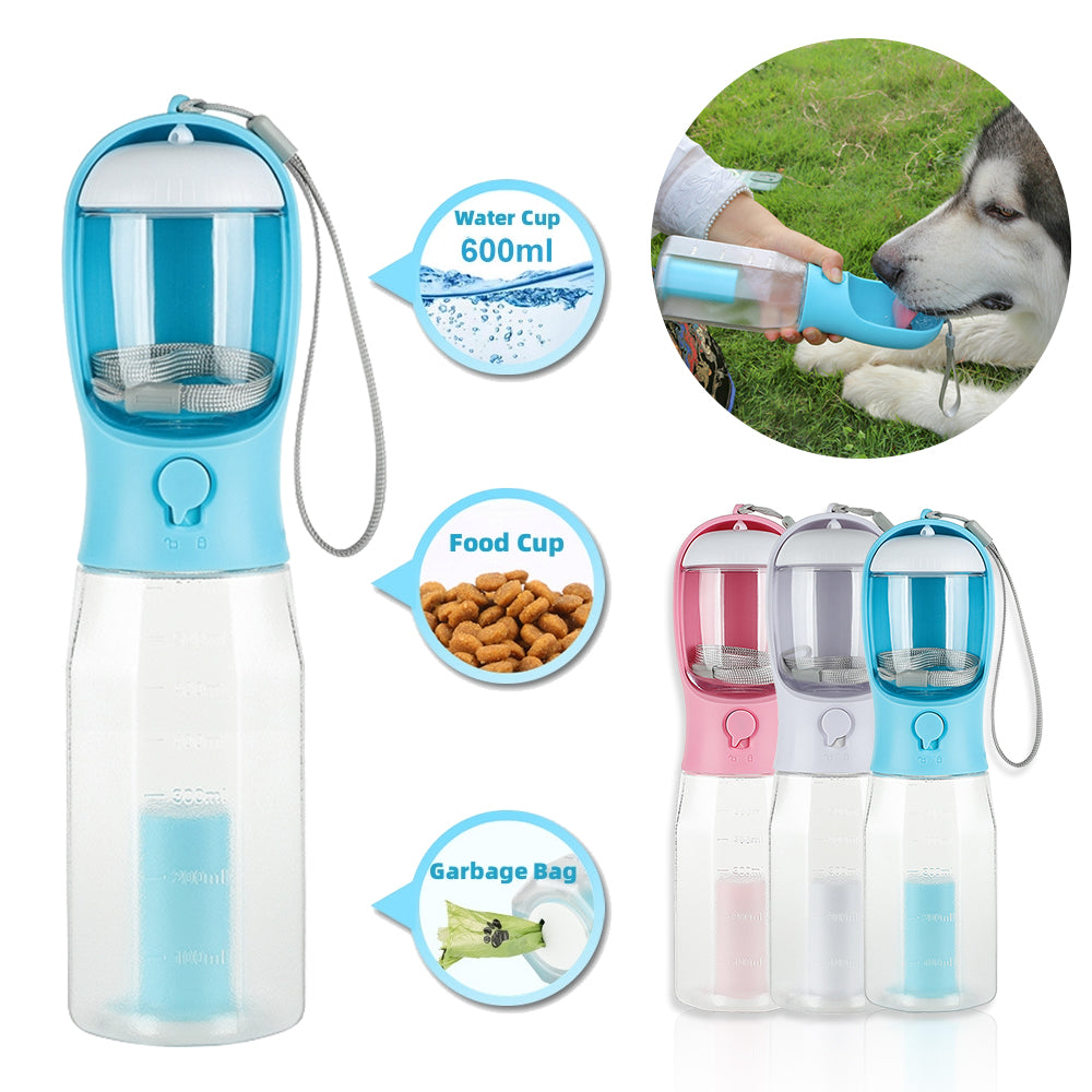 Multifunctional 3-in-1 Portable Pet Water Bottle and Food Feeder with Leak-Proof Design for Dogs and Cats